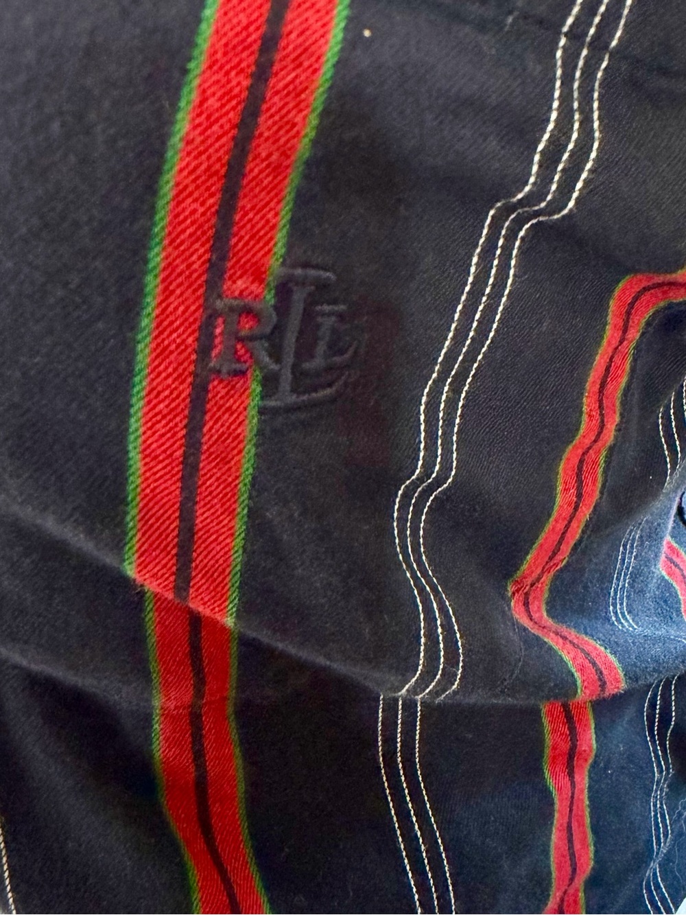 Lauren Ralph Lauren Petite Shirt 8P Navy Red Stripe Monogram Cotton Button Down - Picture 5 of 10